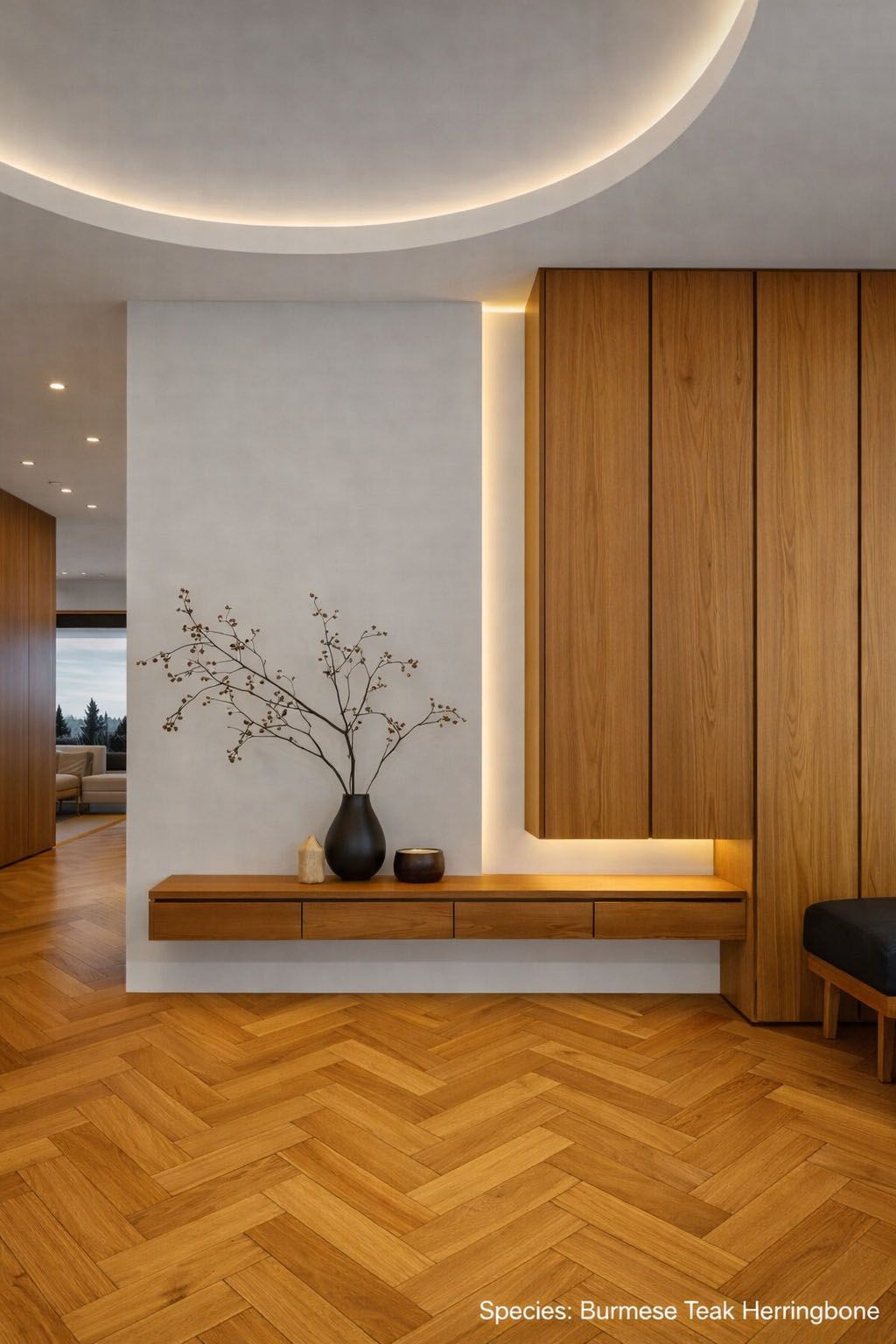 Burmese Teak Herringbone lay